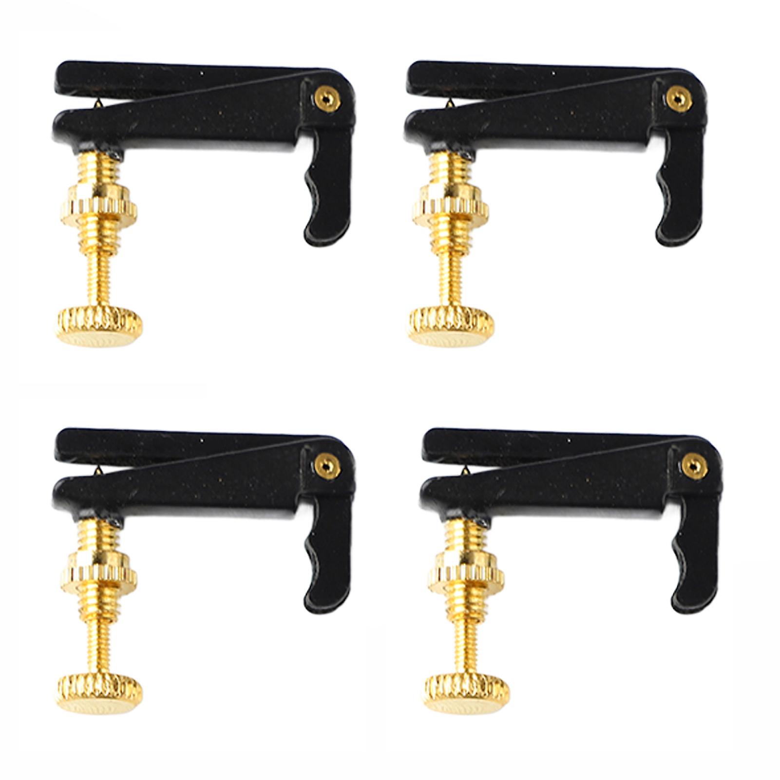 4Pcs 1/2 Violin Fine Tuners Metal String Adjusters Black and Gold Musical Instrument Accessories for Precise Tuning