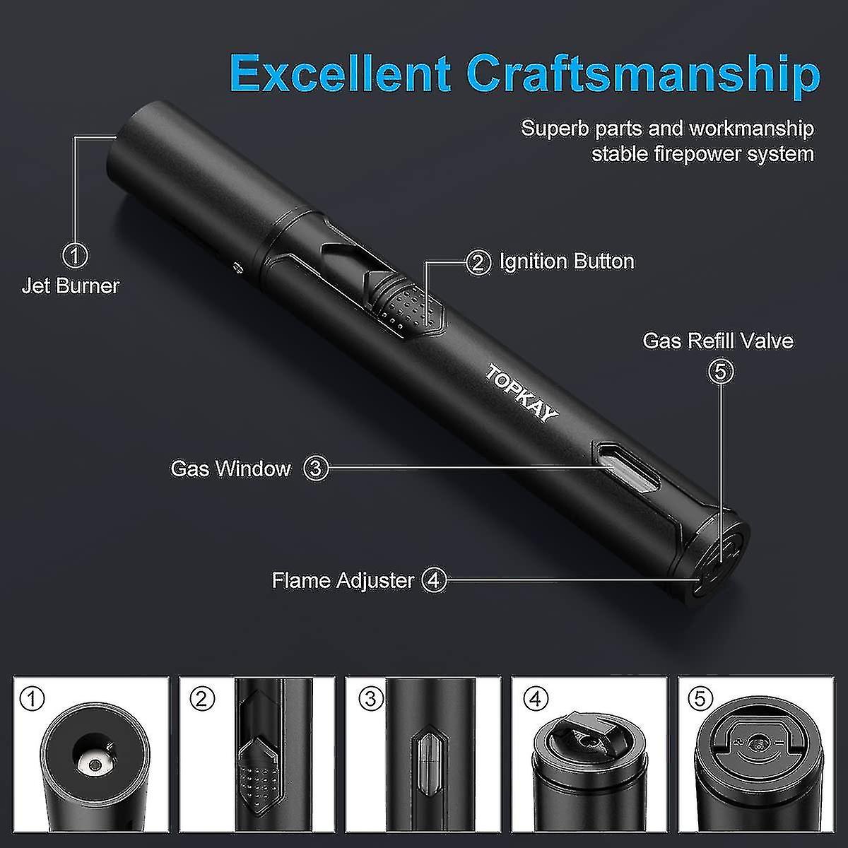Outdoor Camping Kitchen Metal Pistol Gun Cigar Lighter 1 Jet Flame Cigarette Torch Lighters Windproof Table Butane Lighter With Gift Box Hand Torch
