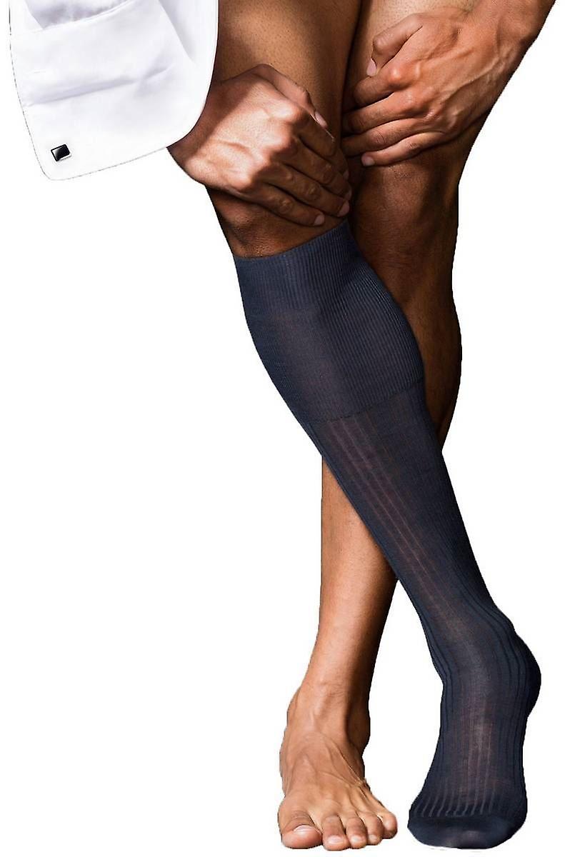 Falke No10 Pure Fil d'Ecosse Smooth Ribbed Knit Knee High Socks - Dark Navy