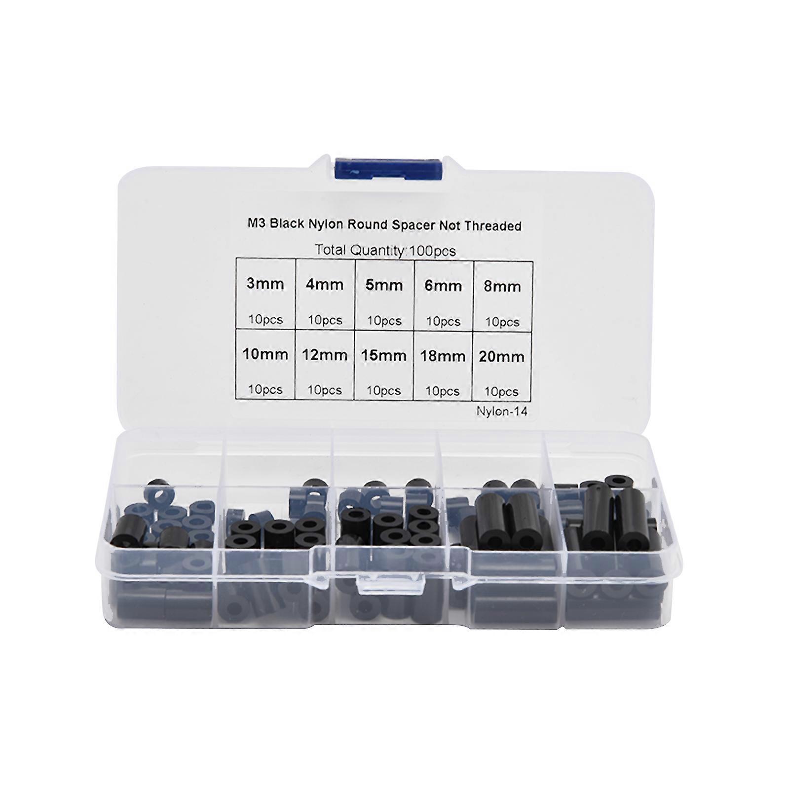 100Pcs Insulation Spacers Cylindrical ABS Plastic Standoffs Not Threaded Assortment Kit SetBlack
