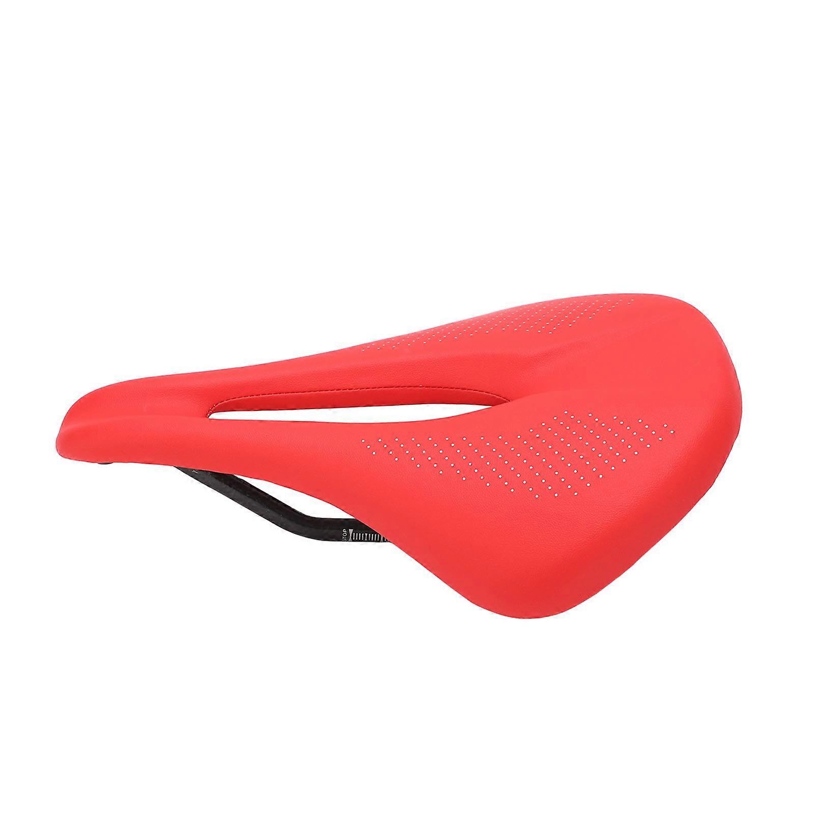Coussin de selle de vélo en cuir et fibre de carbone, 155 mm d'épaisseur, creux, pour vélo de route, rouge