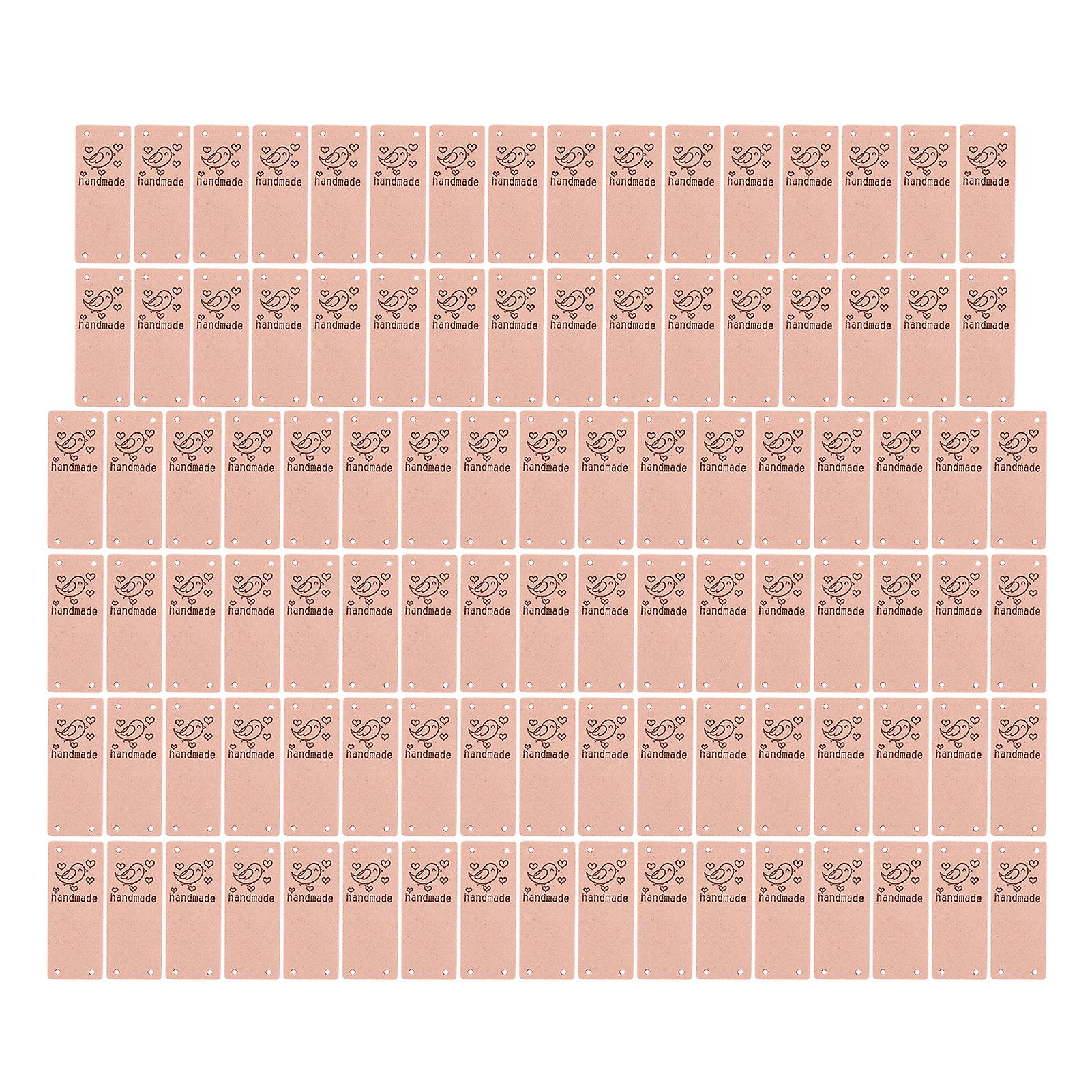 100Pcs PU Leather Label Bird Color HandMade Soft 4 Holes Useful DIY Accessories for Wallet Hat(Pink )
