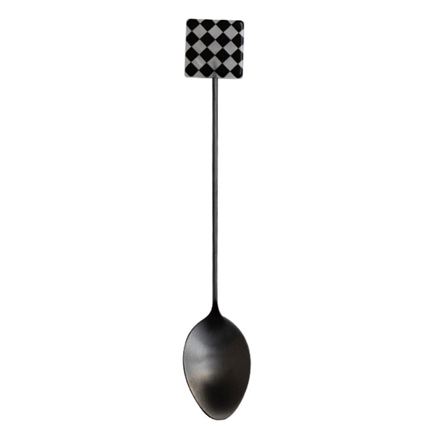 fornnerg Dessert Fork Chess Grid Wave Printing Rust-resistant Anti-slip Dessert Spoon Salad Fork for