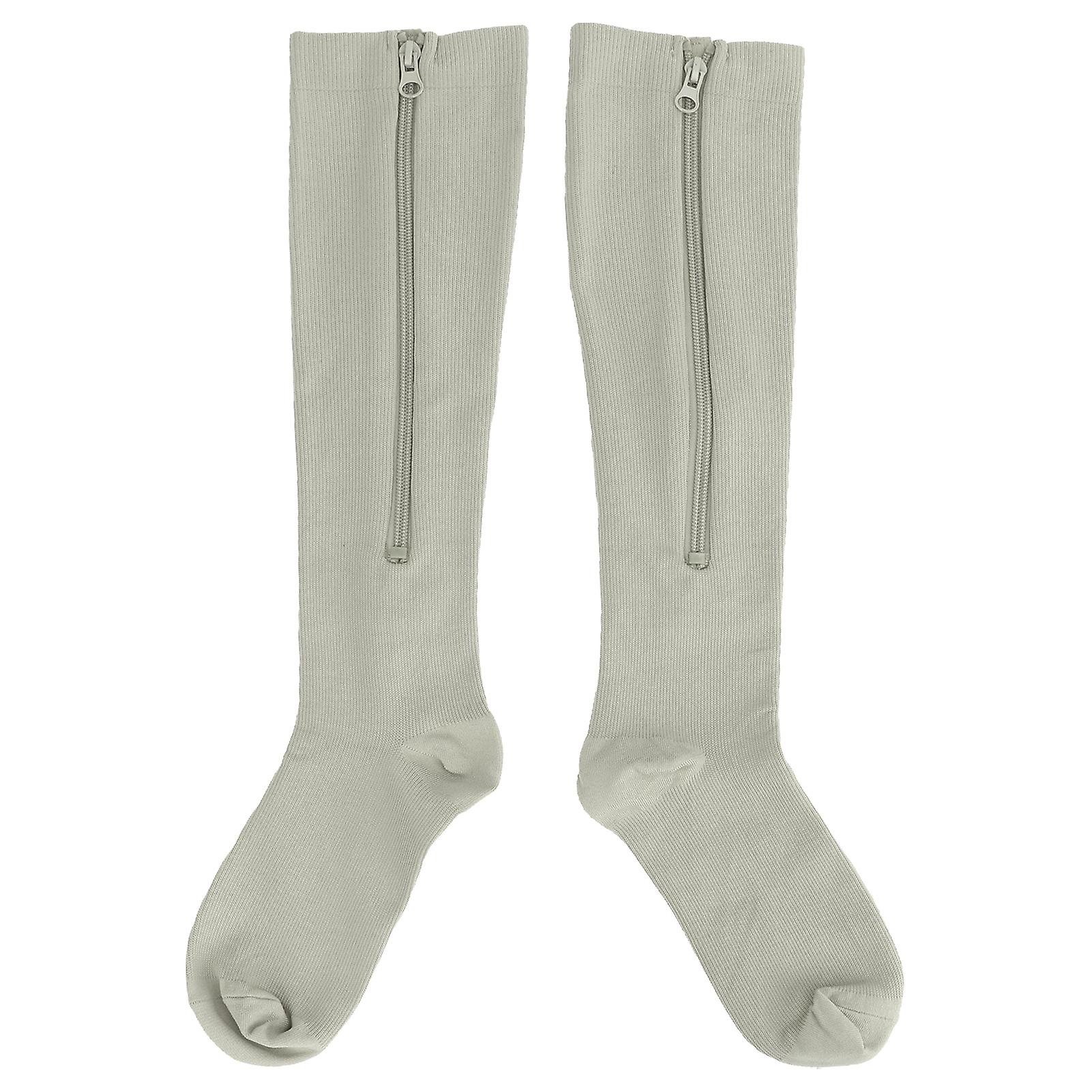 1 Pair 15‑20mmHg Closed Toe Zipper Compression Socks Women Knee High Compression Stockings Gray S/M