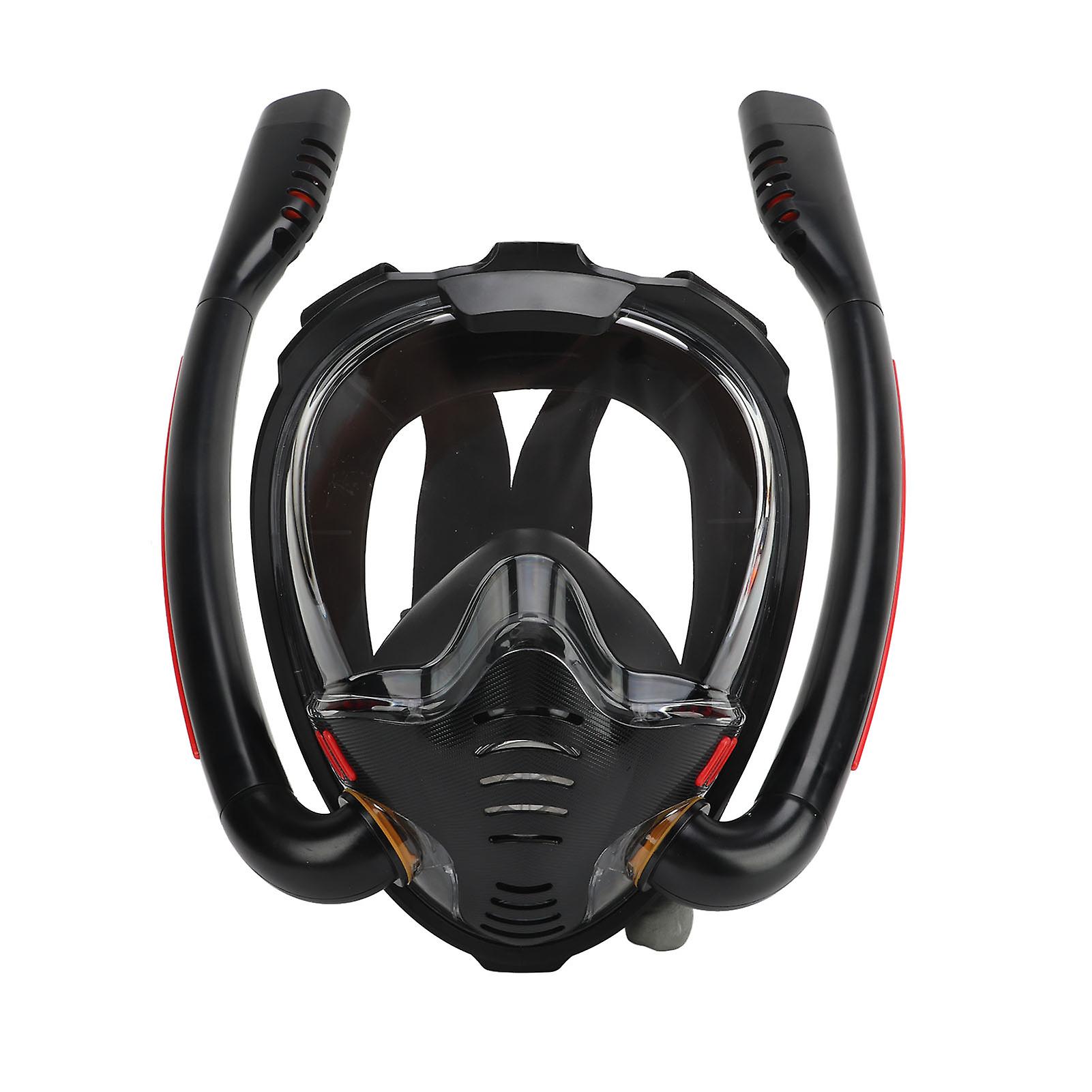Snorkel Face Cover Fog Proof 180 Degree Panoramic View Adjustable Snorkeling Full Face Cover with Camera Mount Black L/XL