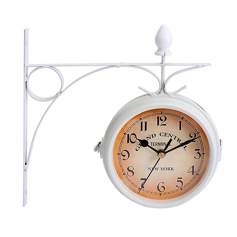 Wrought Iron Clock Vintage Decorative Double-sided Wall Clock White