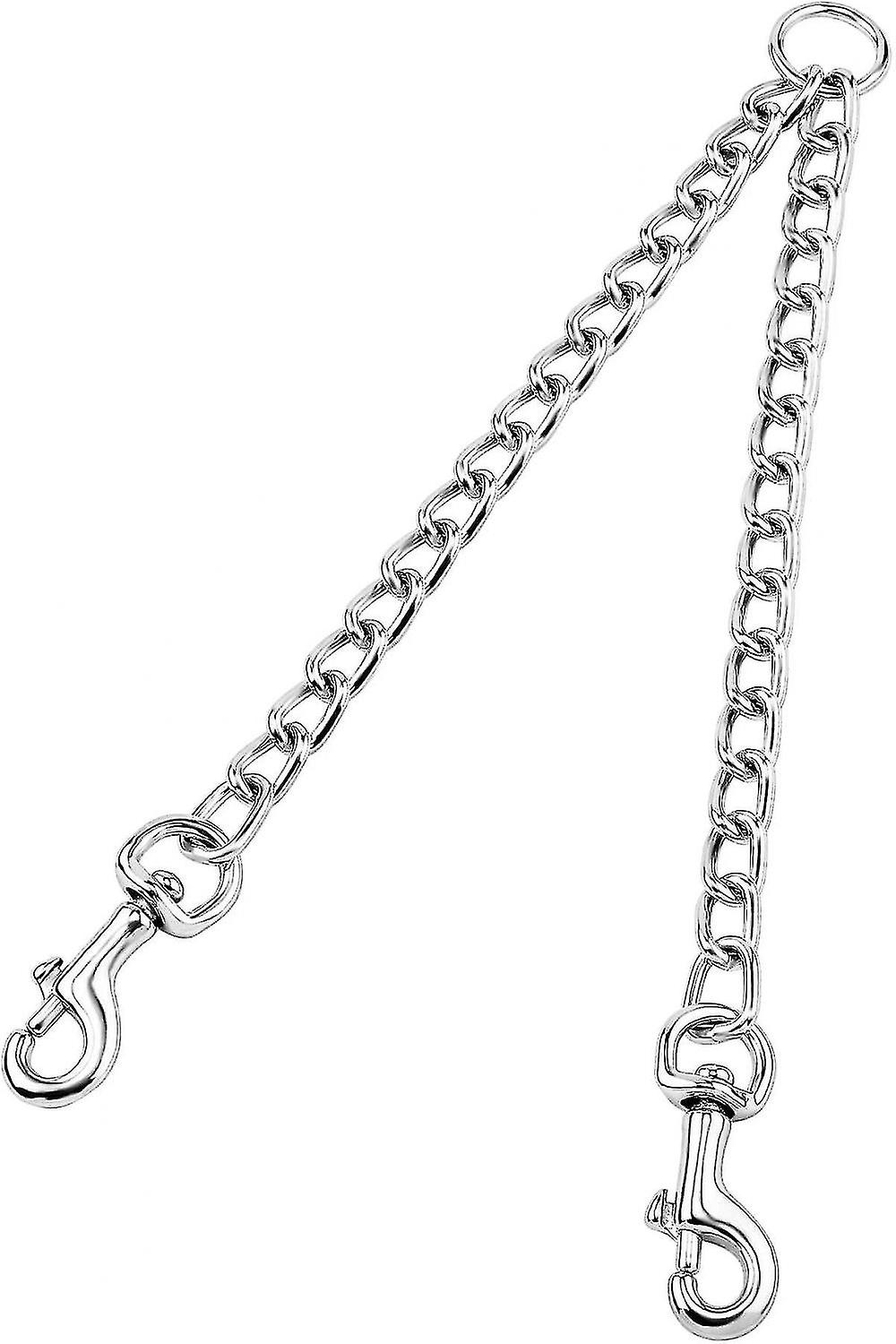 Heavy Duty 2 Way Dog Lead Metal Chain Double Pet Clip Leash Coupler xs 2.5mm40cm Double Leash Silver