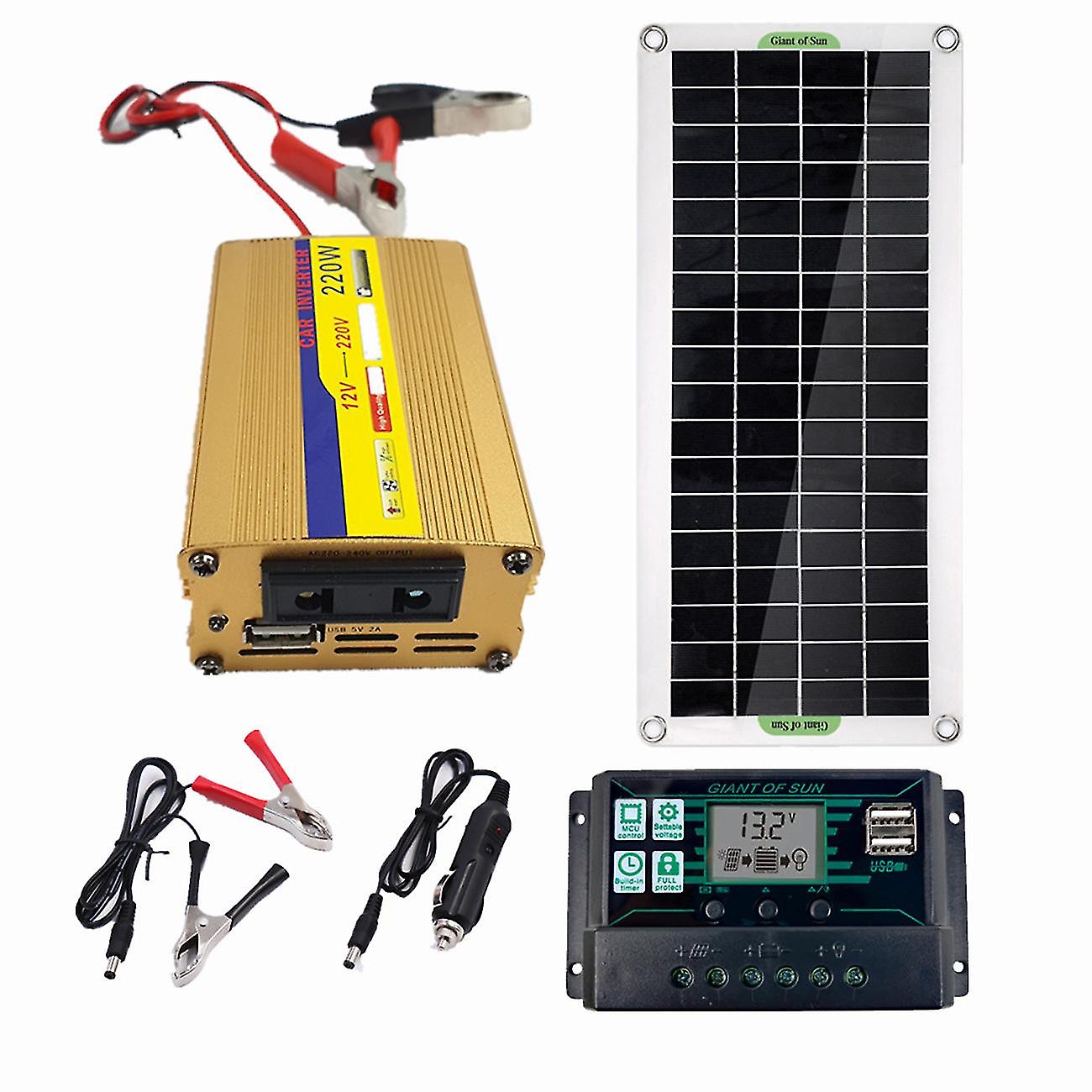 220V 30w Solar Panel + 220w Inverter + 60a Mppt Controller Solar Power System Usb For Power Charging