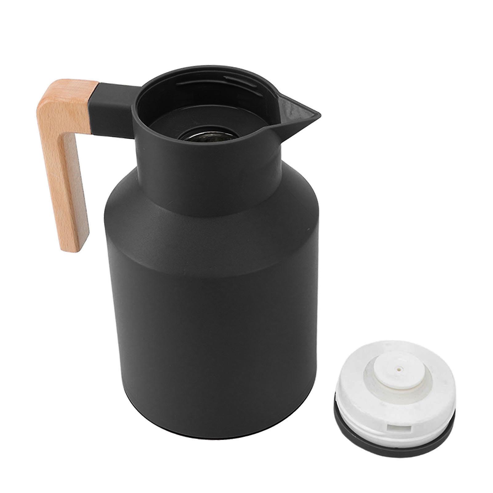 1000ml Coffee Carafe with Wooden Handle - Double Wall Vacuum Insulated for Extended Heat Retention - for Coffee, Tea, and Juices(Black)