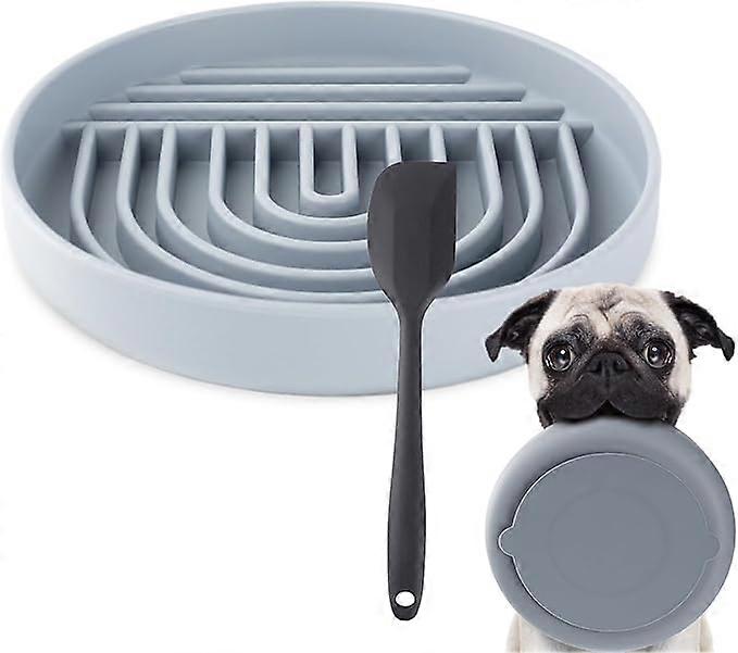Slow Feeder Bowl with Spatula, Silicone Pet Puzzle Feeding Bowl with Suction Cups, Encourages Slow Eating, Reduce Boredom and Anxiety, Ideal for All B