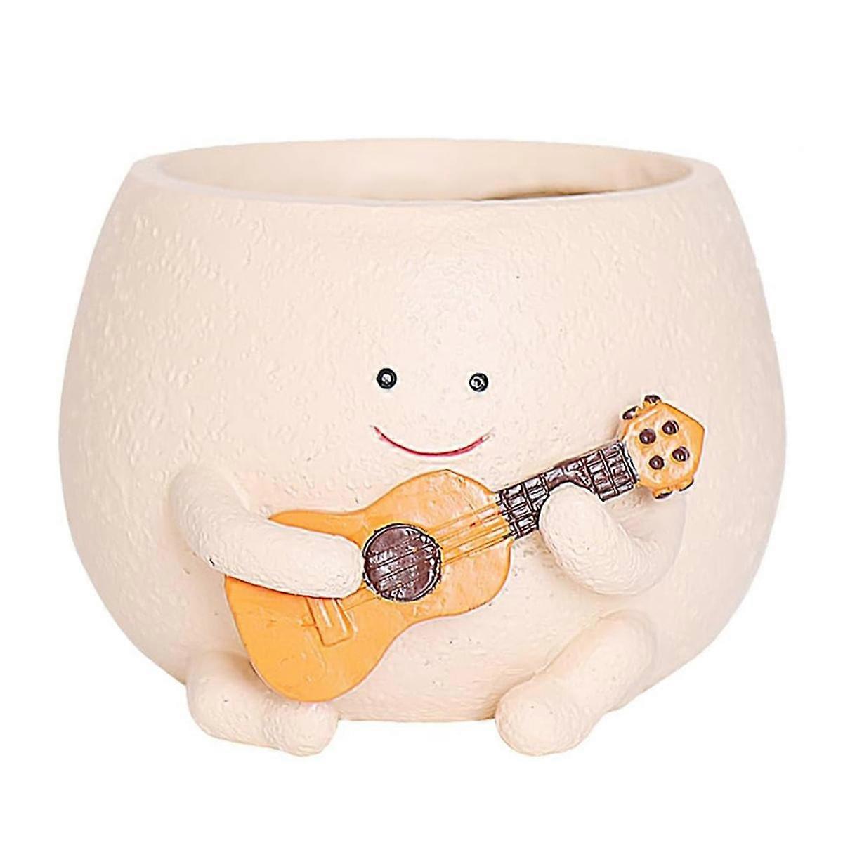 Smily Face Planter Pot with Drainage Hole Cute Resin for String of Plant Unique Guitar Succulent Pots for Indoor
