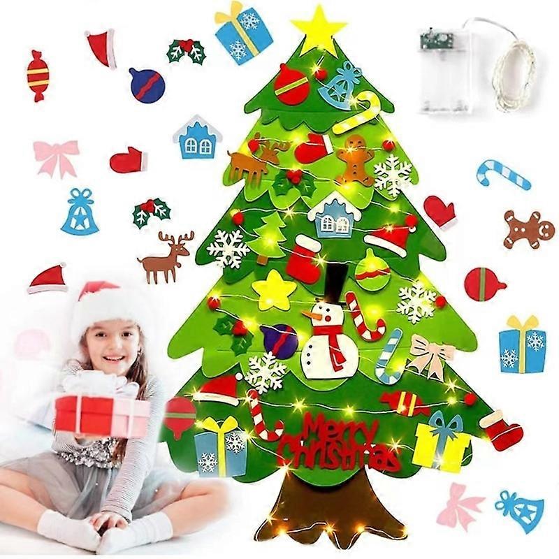 Felt Christmas Tree for Kids Wall, Felt Christmas Tree for Toddlers with Lights + 41 Ornaments, DIY