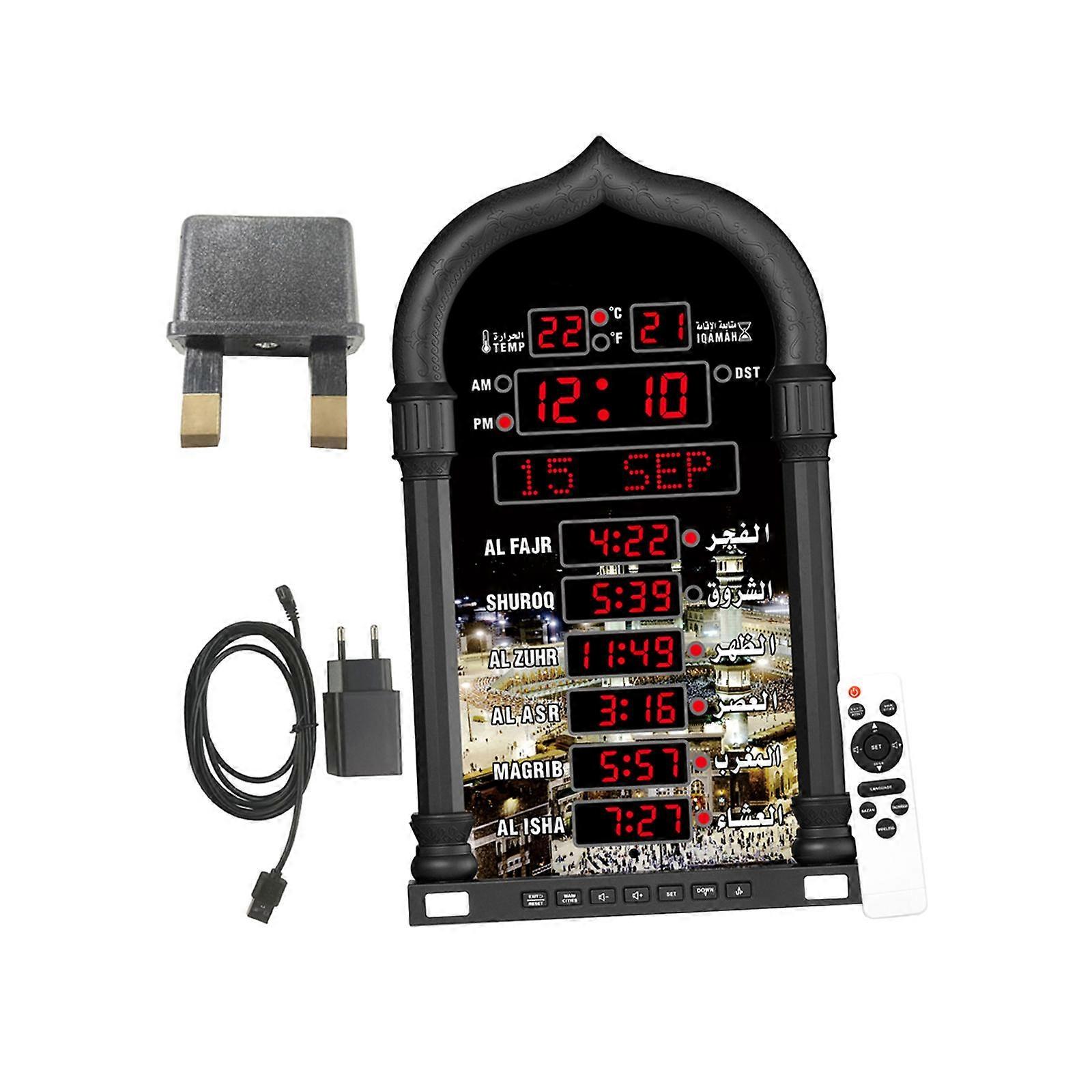 LED Prayer Clock Time Reminding Mosque Prayer Clock Music Playing Azan Clock Black