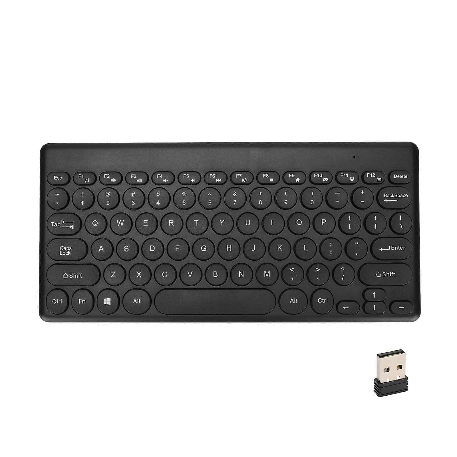 Wireless Keyboard 2.4G 78 Keys Ergonomic Design Portable Slim Power Saving Round Keycaps USB KeyboardBlack