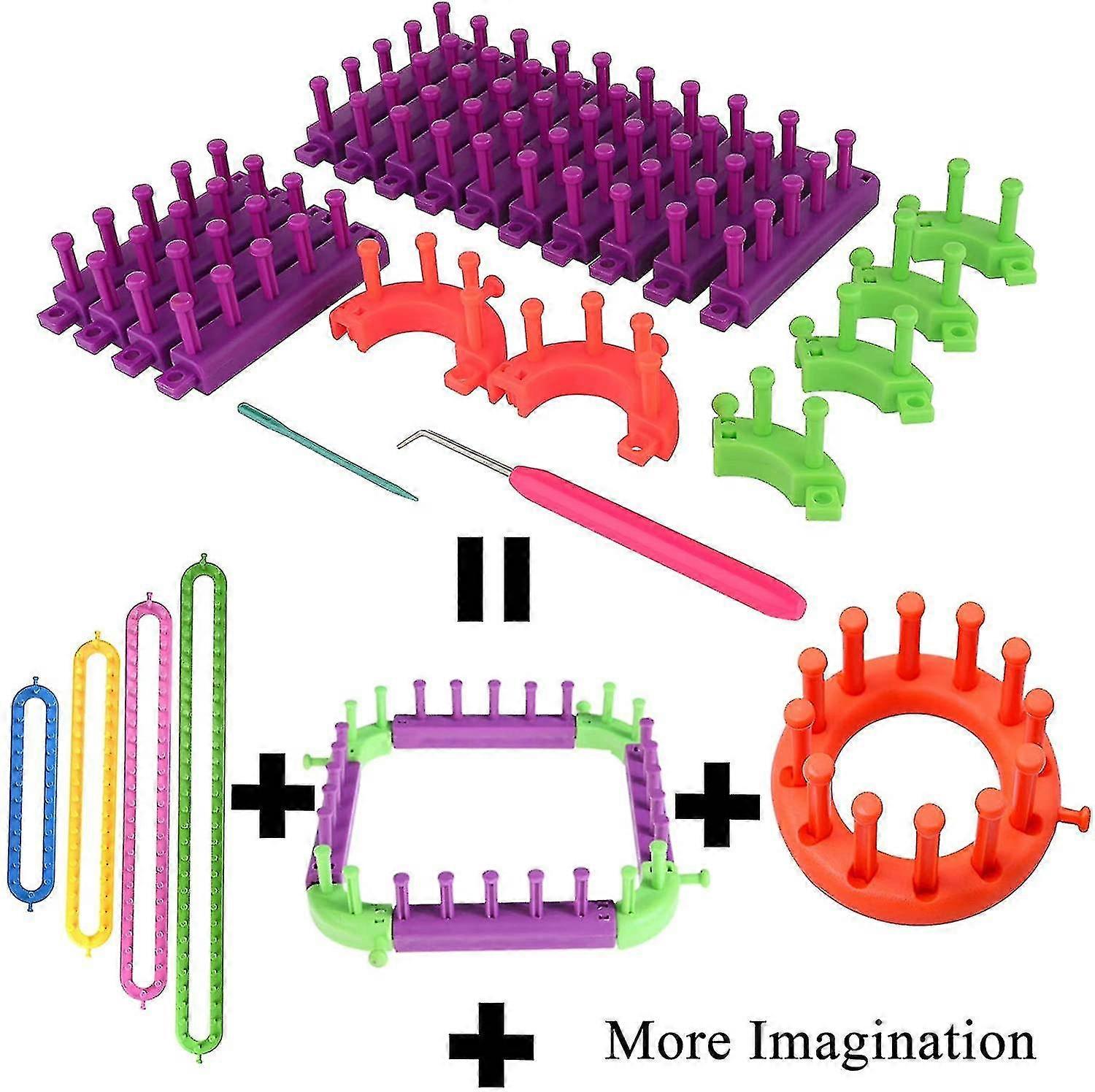 Flexible Loom Kits Adjustable Knitting Loom Set, Include Square Knitting Loom, Round Knitting Board, Loom Hook & Needle Diy Craft Tool - Creative Knit