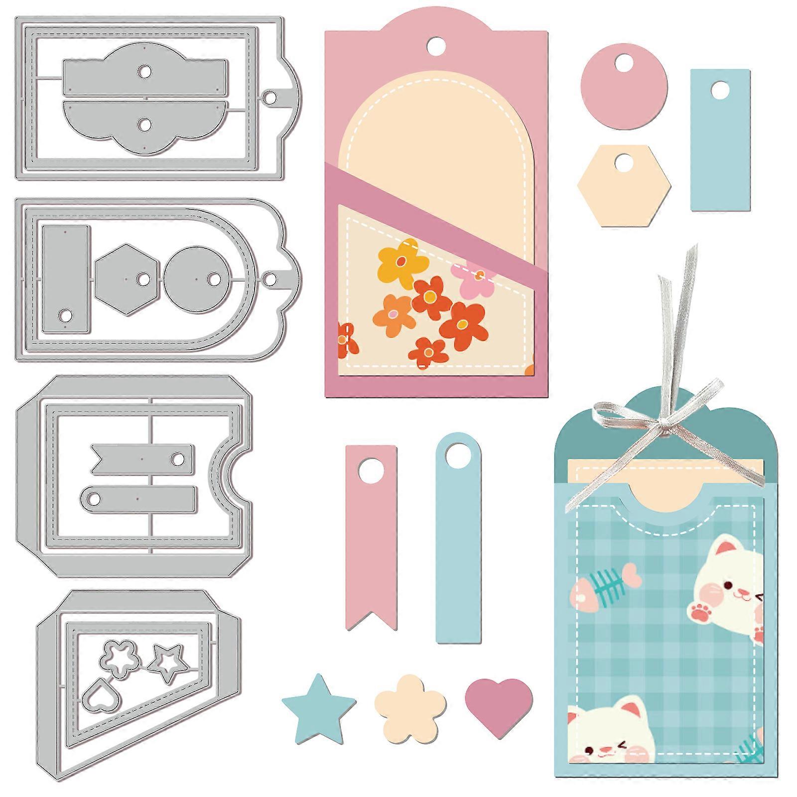4Pcs 3D Label Bookmark Pattern Decoration Template Reusable carbon steel Stencil
