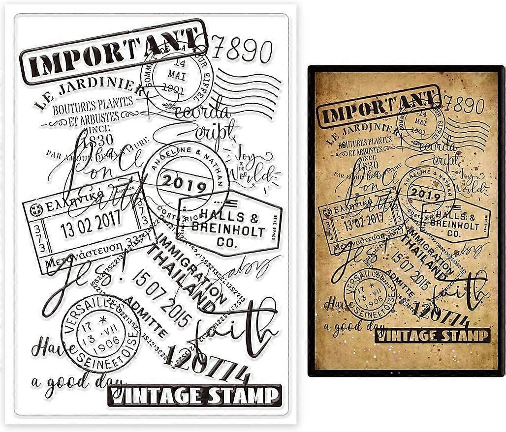 1Sheet Vintage Postage Stamp Background Transparent Silicone Clear Stamp Seals