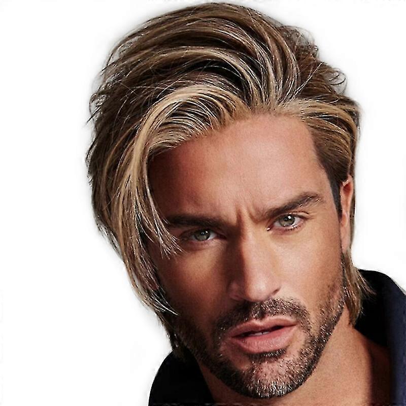 Men Gold Brown Layered Short Straight Synthetic Hair Wigs from