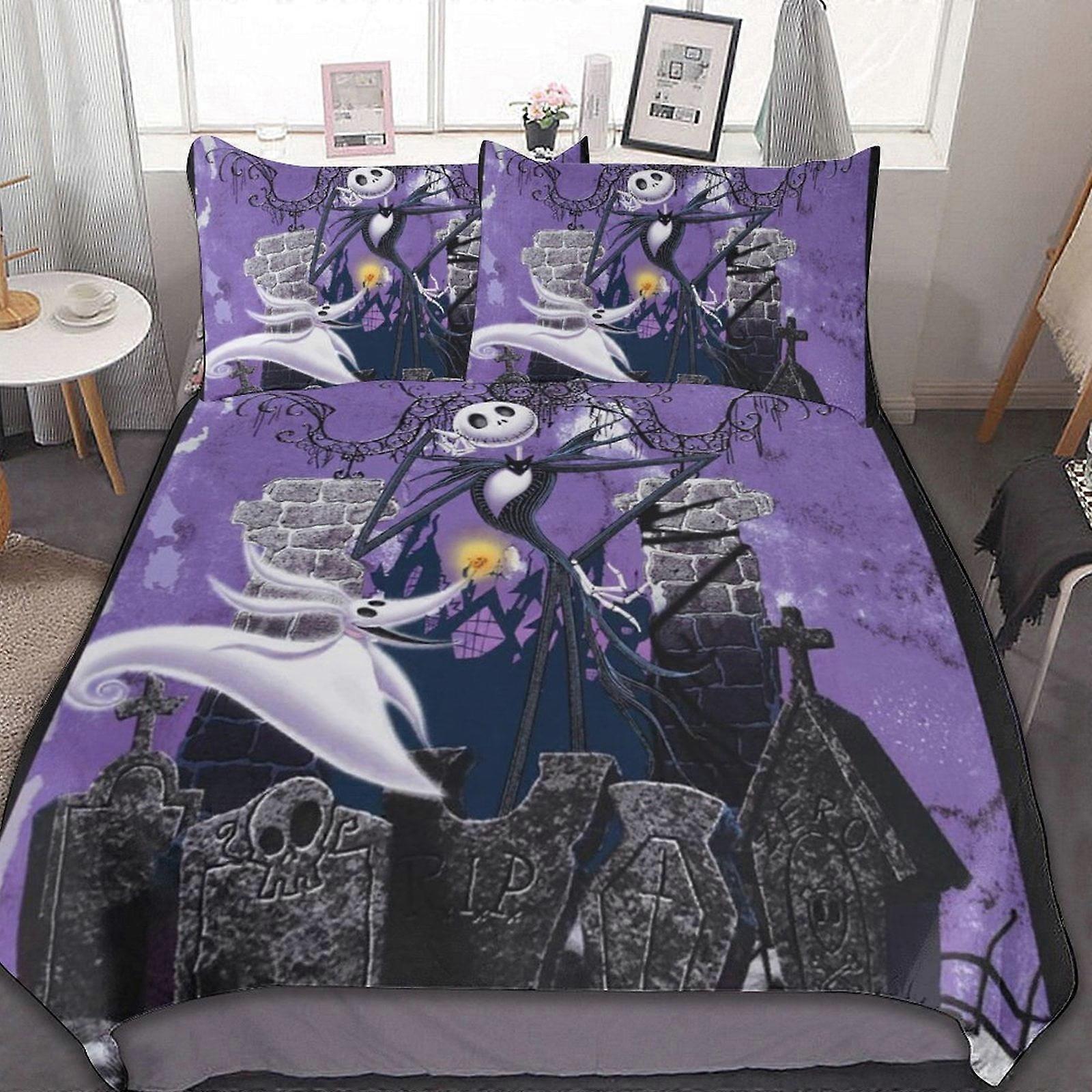 The Nightmare Before Christmas 3 Pcs Bed Sheets Set Breathable Duvet Cover with 2 Pillow Sham Soft All Seasons Bedding Set hn18