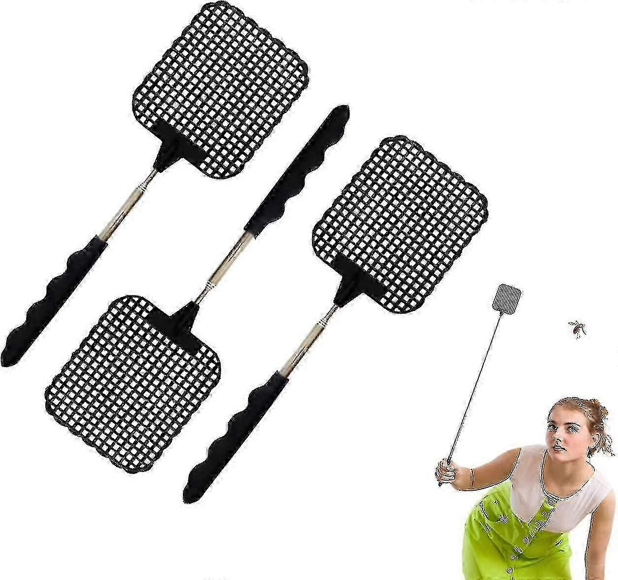 3 Pieces Fly Swatter, Strong Fly Swatter, Large Extendable Fly Swatter With Durable Extendable Handle Shibaod