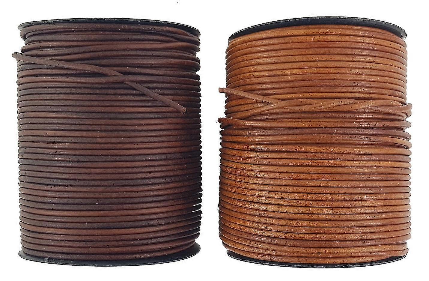 Light brown & brown 3 mm round leather cord-Yvan