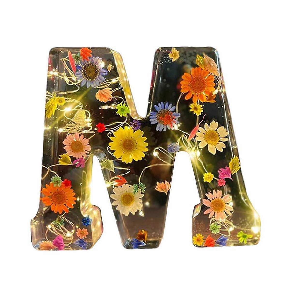 Letters Floral Night Light CreativeDried Flower LED Ambient Lights Resin Letters Lamp Party Table O