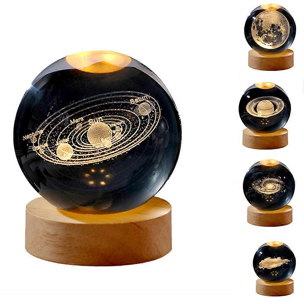 Boule de cristal 3D Lune Planète Globe Lampe de Table USB LED Veilleuse Home Decor Cadeau