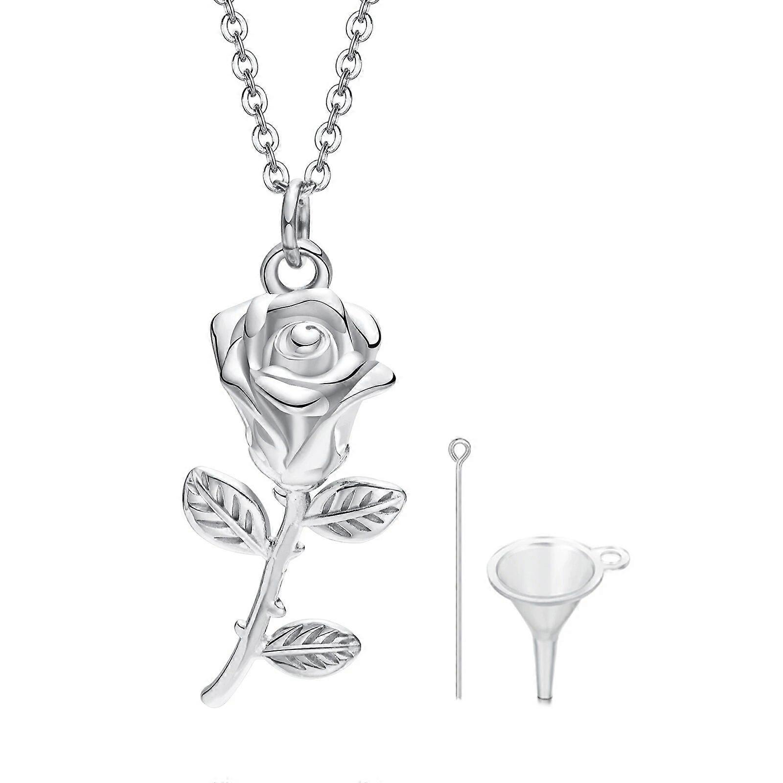 Rose Flower Urn Necklaces for Women Men, Gold Color Stainless Steel Cremation Collar Keepsake Gifts Jewelry