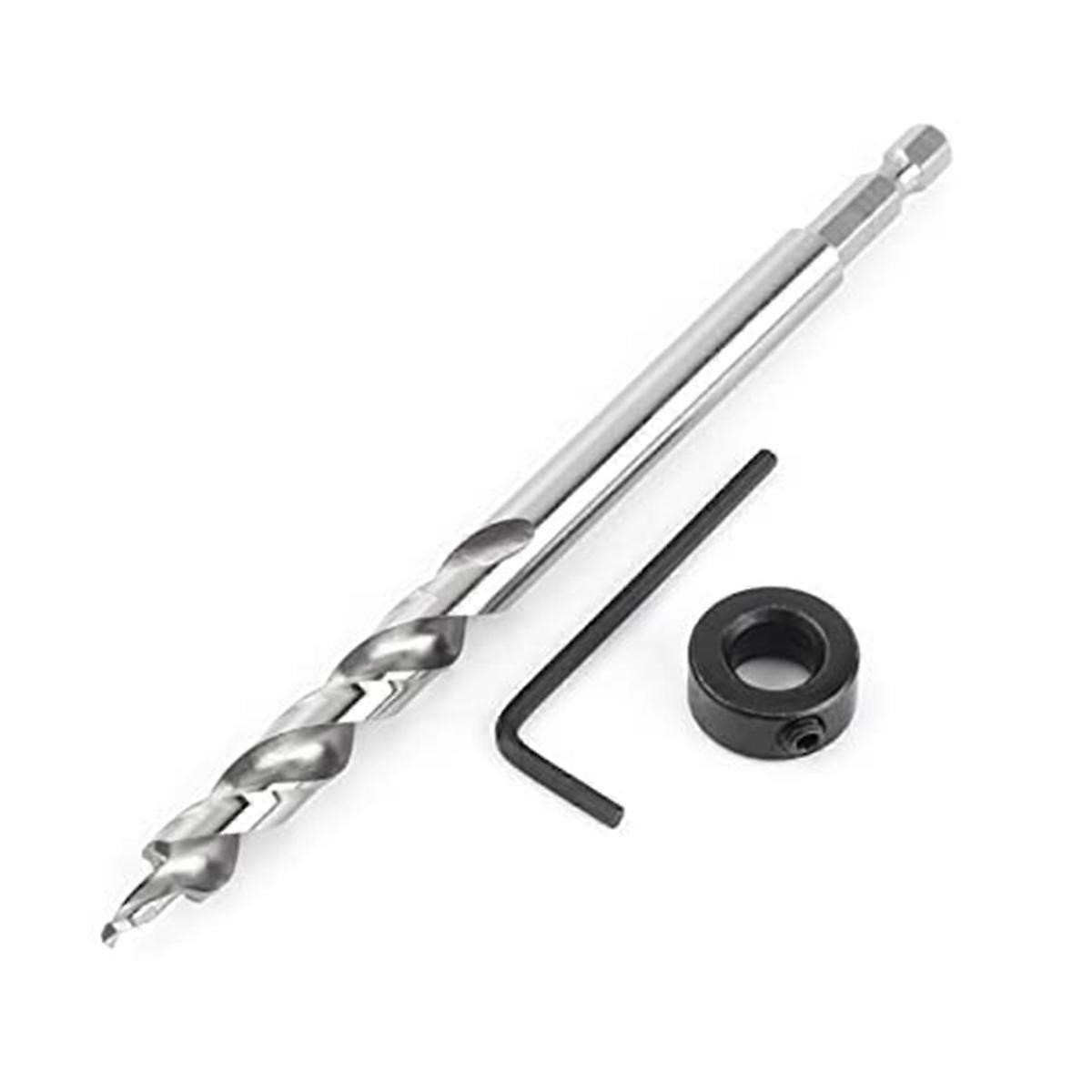 3/8 Inch Lip and Spur Point Drill Bit with Adjustable Depth Stop for Woodworking, High-Speed Steel