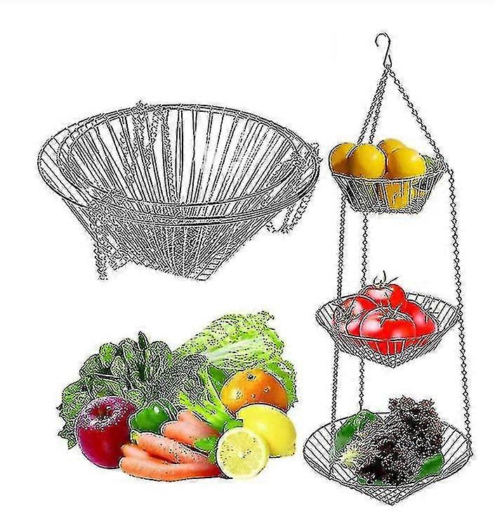 3 Tier Kitchen Hanging Fruit Basket, 30"