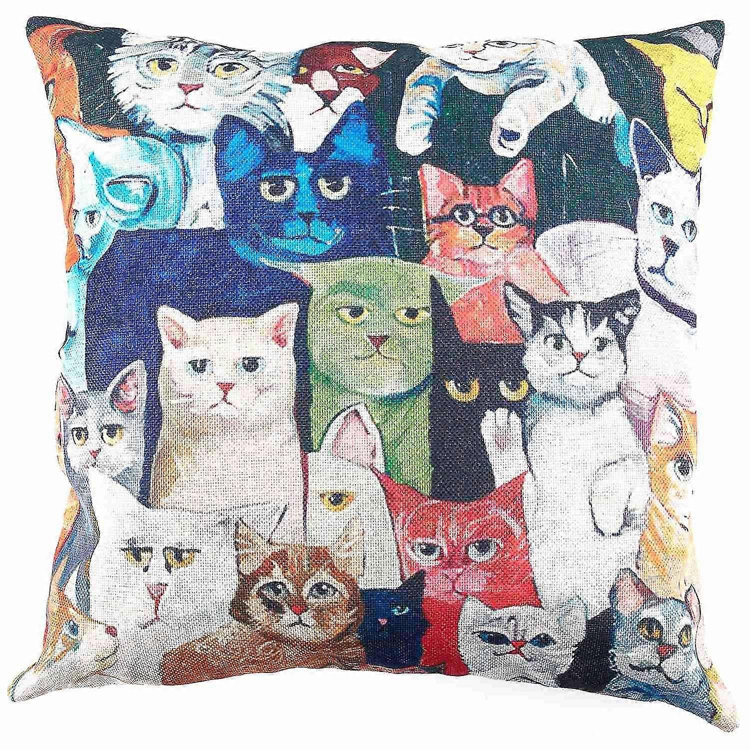 Flax Decorative Pillow Case Cushions 45x45cm Cat Pattern