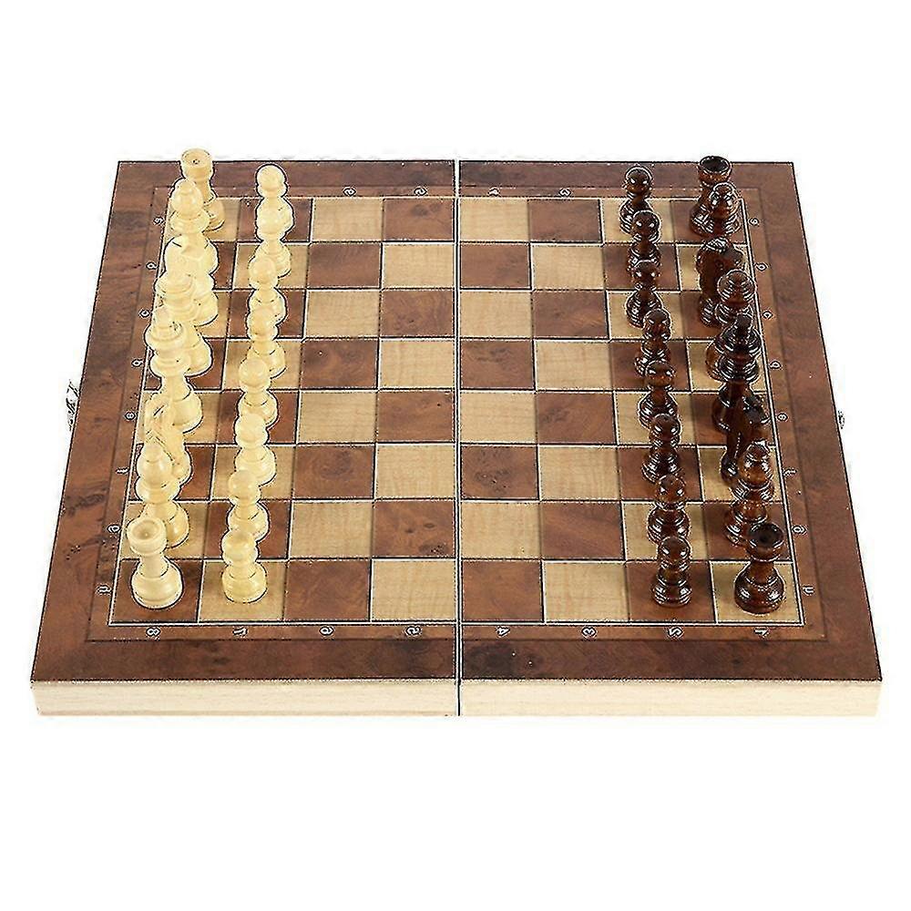 3 In 1 Wooden Chess And Checkers Set Board Games Compatible With Kids And Adults