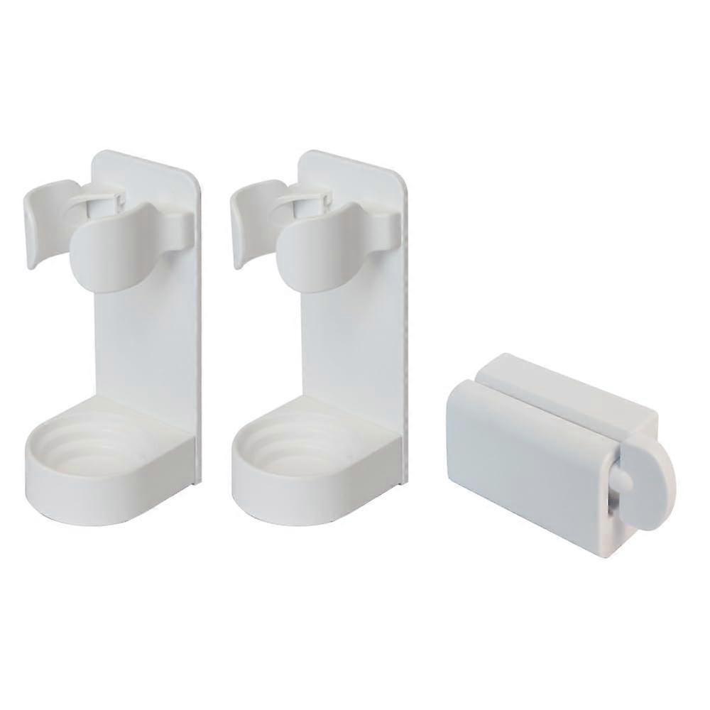 Electric Toothbrush Holders Set with Toothpaste Roller Squeezer Wall Mounted & Durable Self- Adhesive Toothbrush Holder