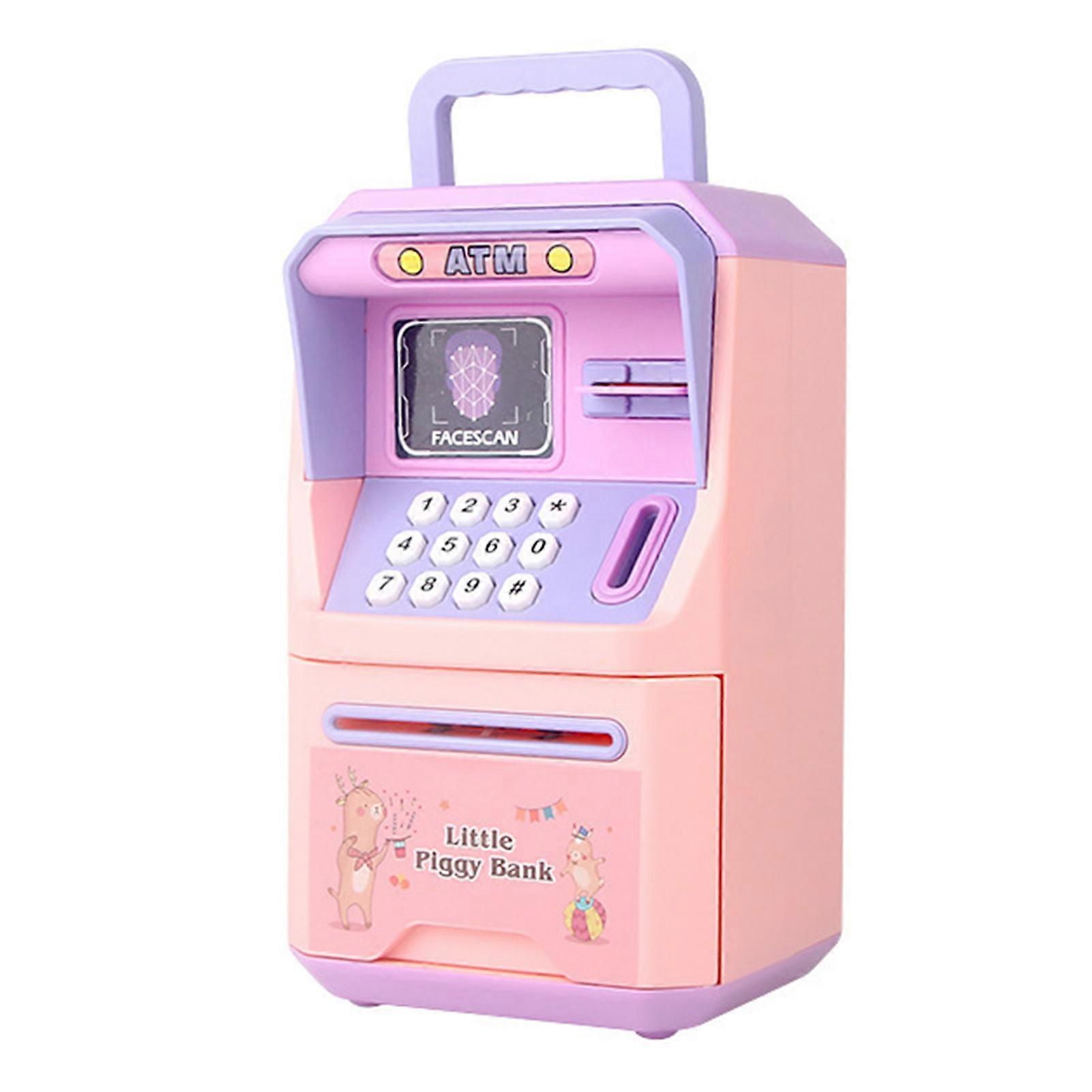 Kids Piggy Bank Portable Handle Built-in Music Digital Password Simulation Face Recognition Save Money Machine Auto Scroll Cash ATM Saver Money Saving
