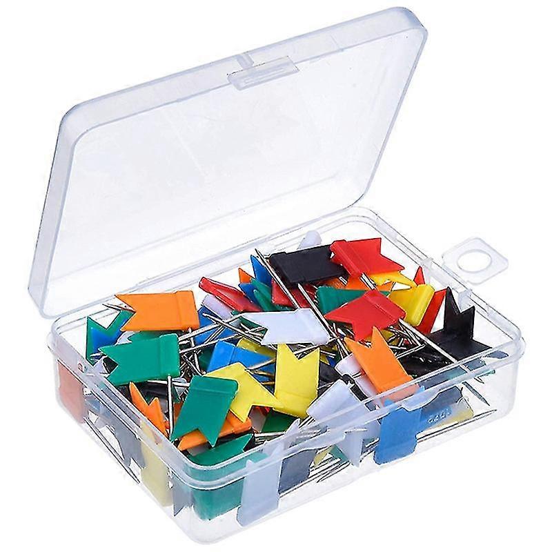 100 Pcs Colored Flag Push Pins Travel Map Tacks Marking Pins,7 Assorted Colors Map Thumb Tacks Plastic Head with Steel Point