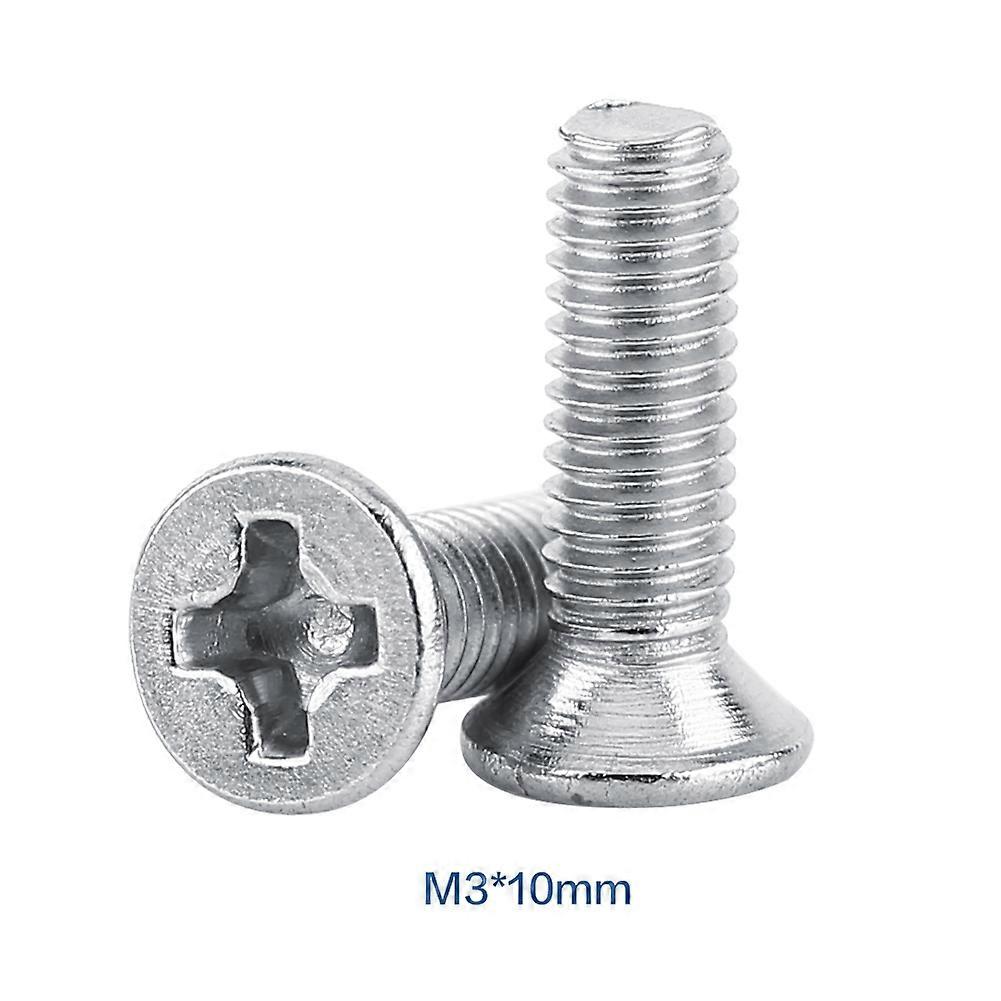 100pcs Bag Flat Head Stainless Steel Machine Countersunk Recessed Screw Bolt Fastener M3*10