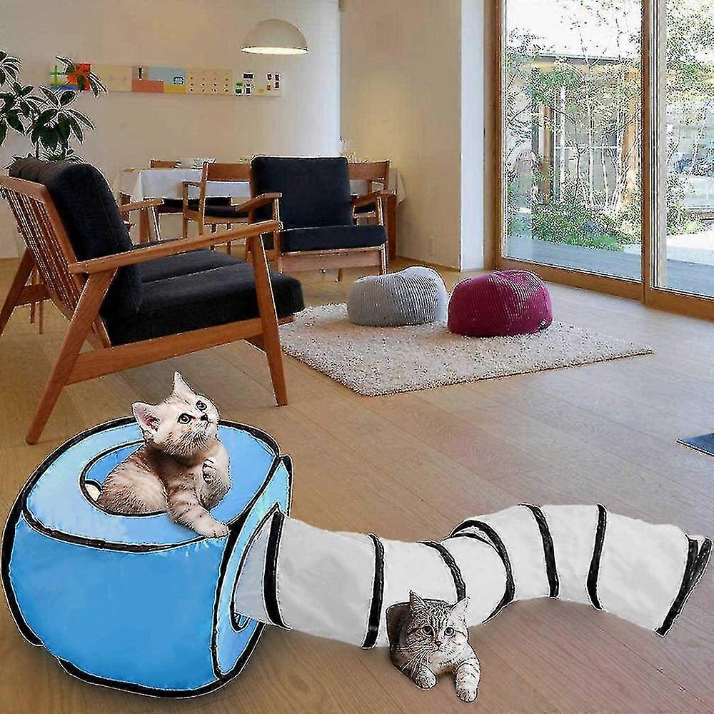 Cat Toy Tunnel And Cubes Bundle Interactive Collapsible Tube,blue
