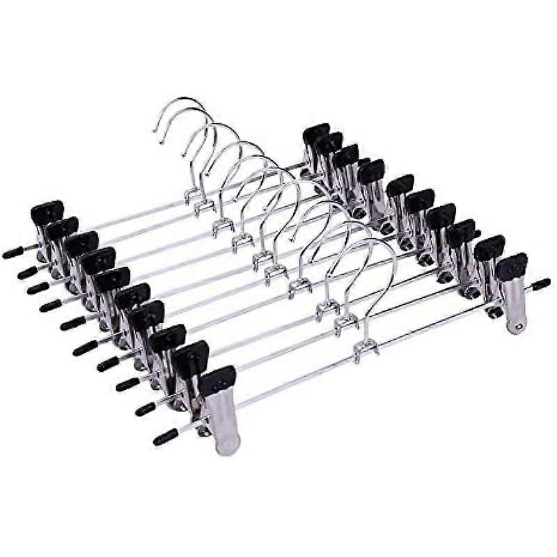 Heyone Set Of 10 Metal Coat Hangers Trouser Hangers | 28.5 Cm Wide | Rubberized Clip | Metal Clamp |