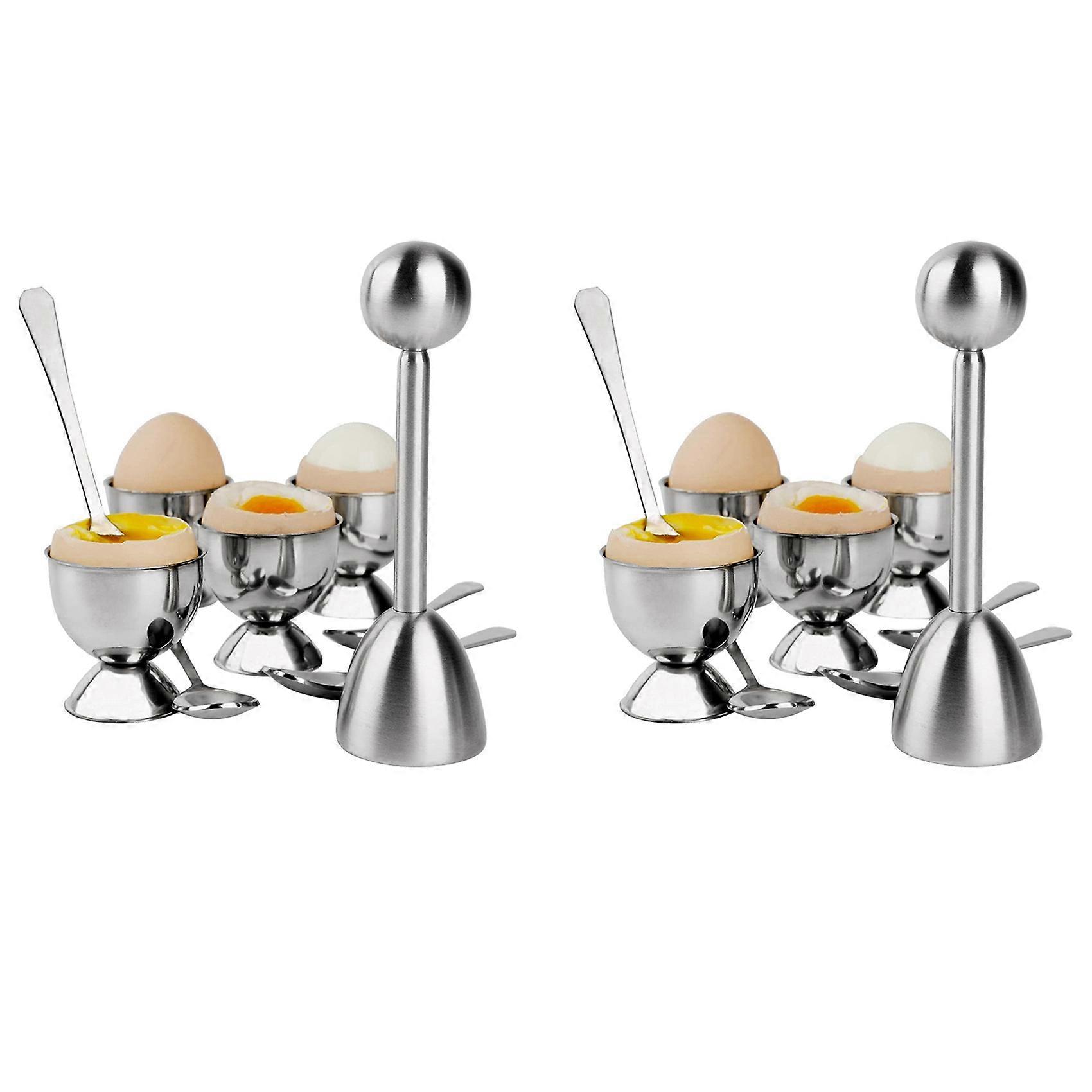Stainless Steel Egg Cracker Topper Set,Hard Boiled Eggs Separator Holder,8 Spoons,8 Cups,2 Shells R