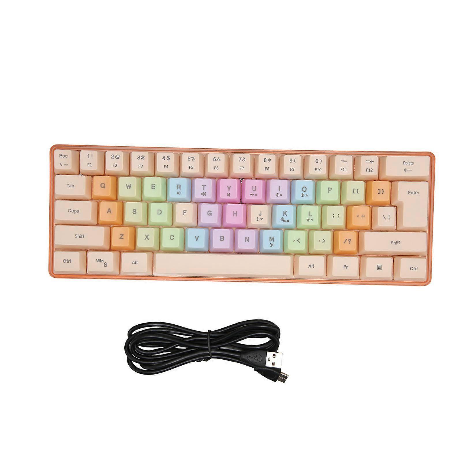 61 Keys Mechanical Keyboard RGB Backlight Colorful Keycaps Mini Wired Mechanical Keyboard for Gaming Office Work Apricot