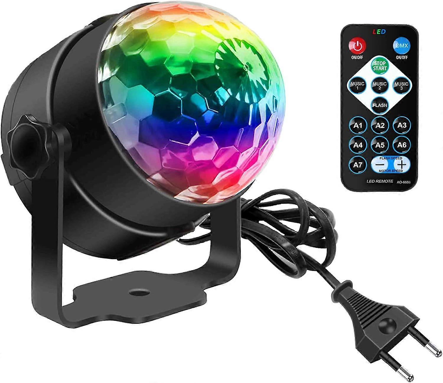 Disco Lights, Mini 3W RGB LED Rotating Ball, 360 Rotation Sound Activated Disco Ball Party Lights with Remote Control