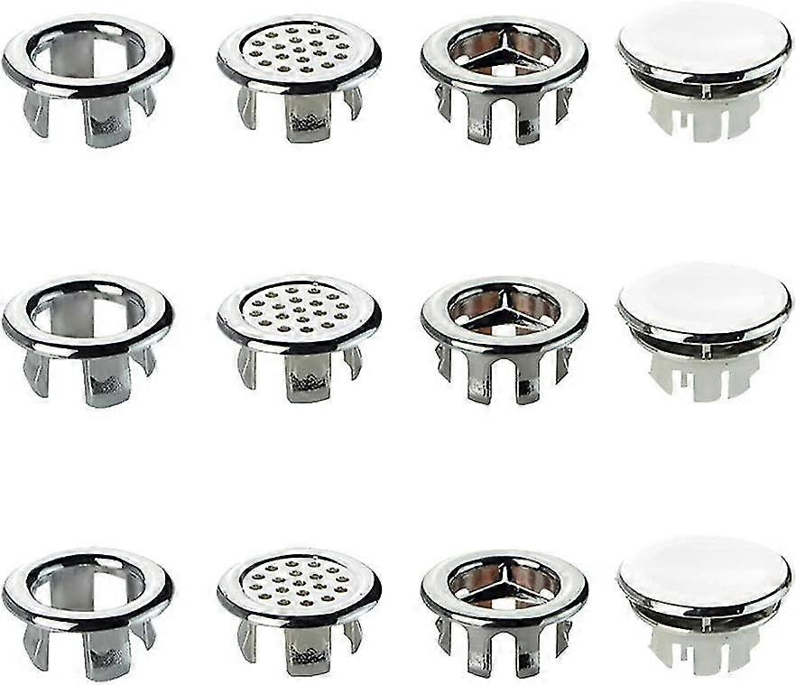 12 Pack Sink Overflow Ring, Washbasin Overflow Rings, Round Hole Sink Trim, Round Hole Inserts Replacement Parts, For Bathroom Kitchen Basin