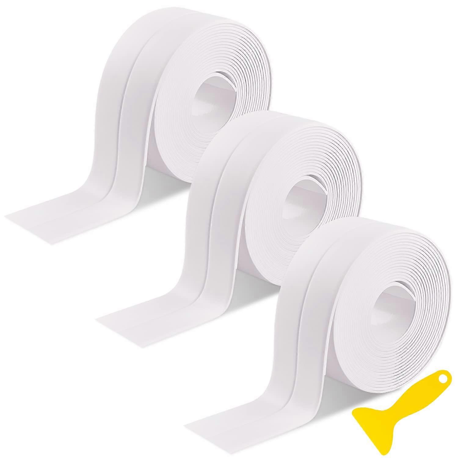 Bath Sealant Strip,11ft Self Adhesive Caulk Strip Sealant Tape for Kitchen, Bathroom, Toilet, Wall Corner with Sealing Tool - White