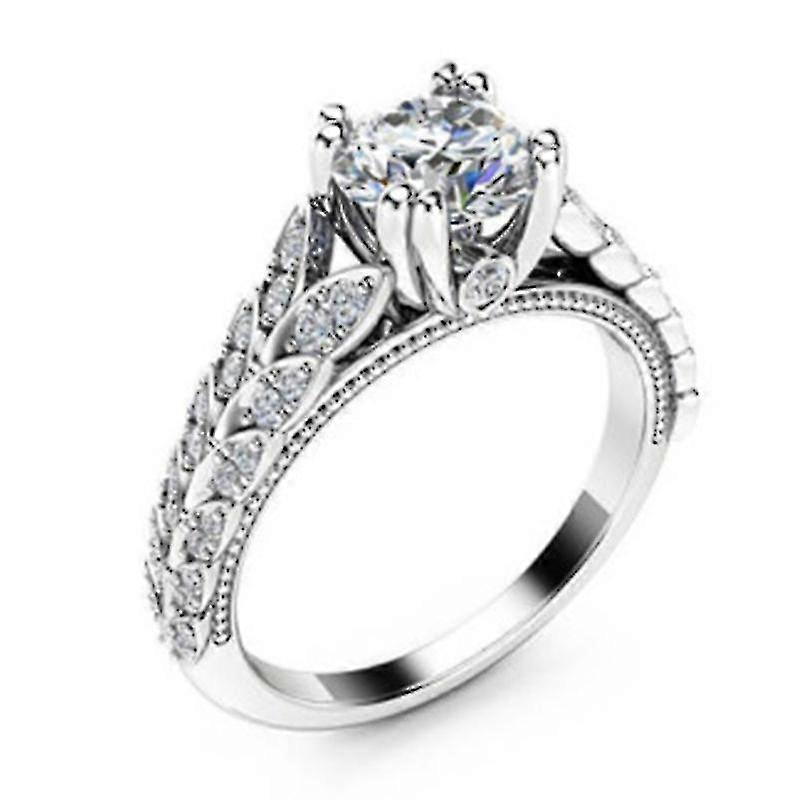 Silver Plated Willow Double Row Diamond-set Zircon Ring - Simple Silver Willow Double Row Diamond-set Zircon Ring