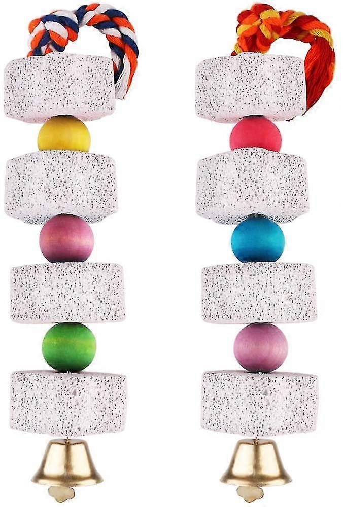 لعبة مضغ الببغاء ، حجر طحن منقار الطيور مع الجرس ، مكمل الكالسيوم كتلة الحمم البركانية للببغاوات ، الكونور ، الببغاء