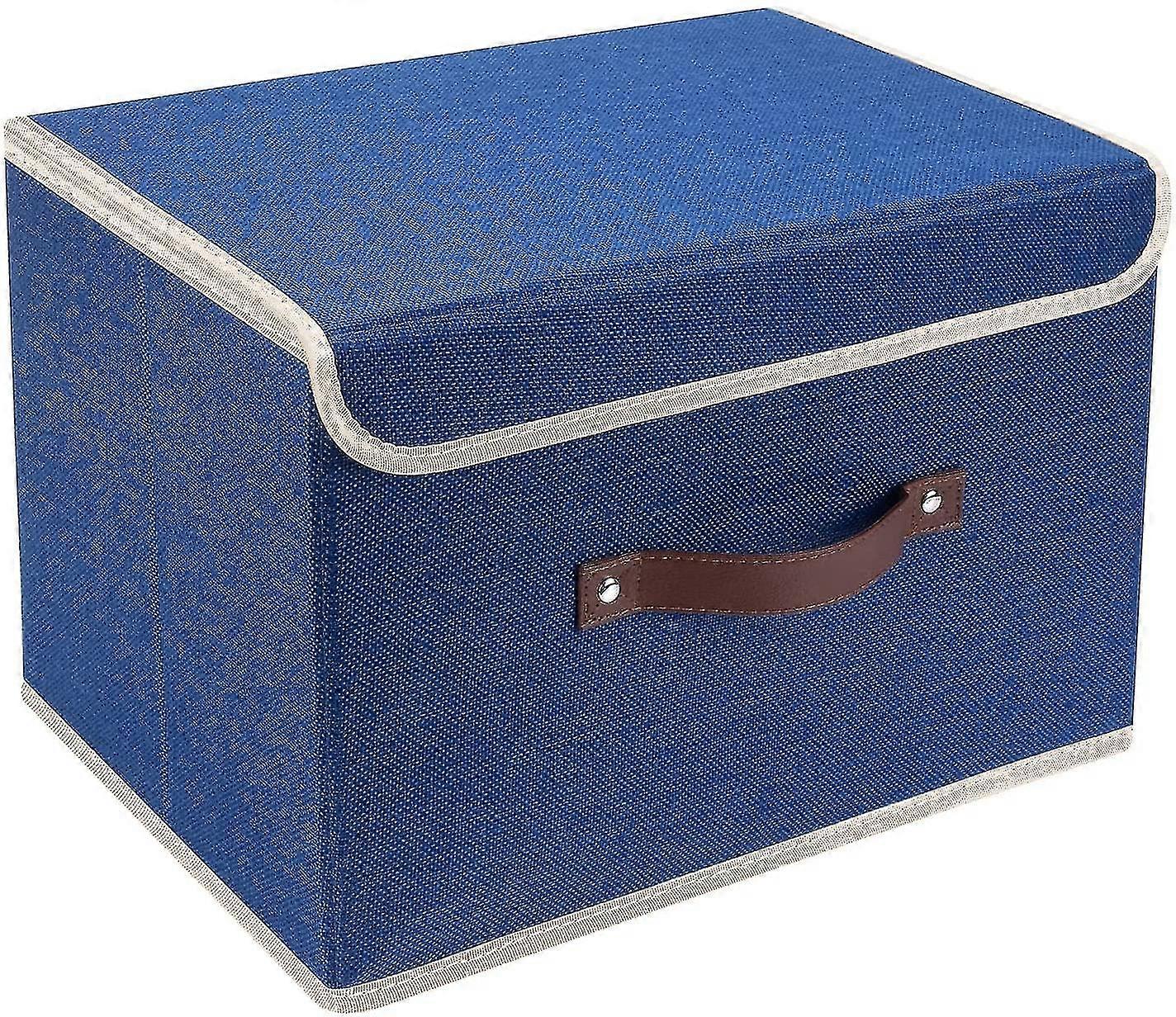 Foldable Storage Bins 1 Pack Storage Boxes With Lids And Handles Storage Baskets In Linen Storage Organizers (classic Blue)
