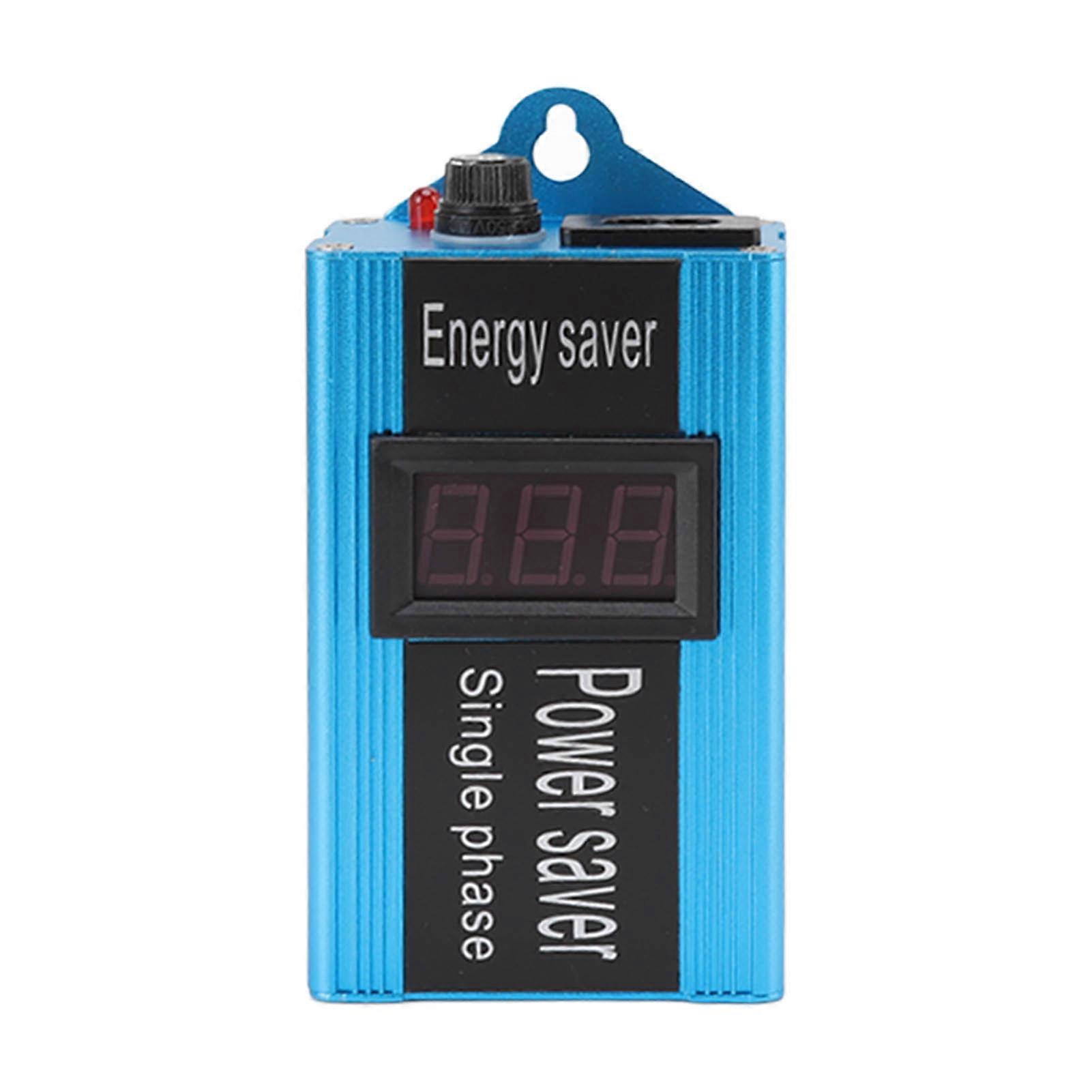 Power Saver Aluminium Alloy 100KW Voltage Value Display Electricity Energy Saver with Plug compatible Home US 90-250V Blue