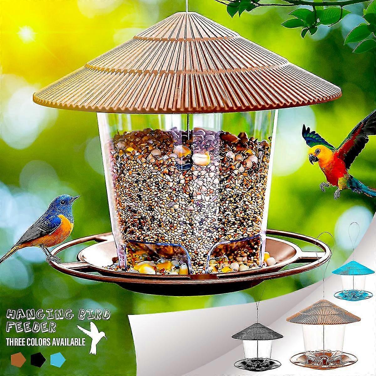 Hanging Wild Bird Feeder with Round Shaped Roof Waterproof Squirrel Proof Bird Feeder for Outside Ou XiXi