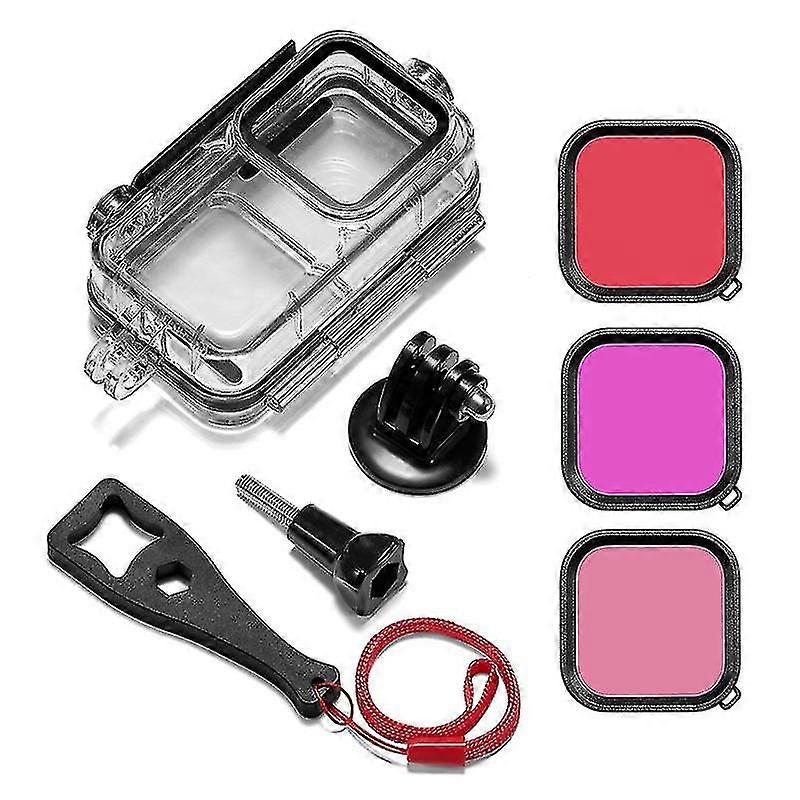 60m/197ft Waterproof Housing Kit Diving Protective Shell Underwater Case With 3pcs Lens Filters Adapter &Screw For Dji Action 2