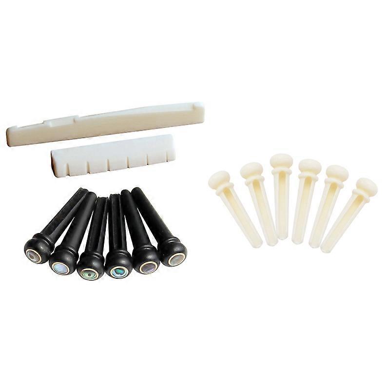 1SET 6 String Acoustic Guitar Bone Bridge Saddle And Nut & 6Pcs Real Bone Material Acoustic Guitar Bridge Pins